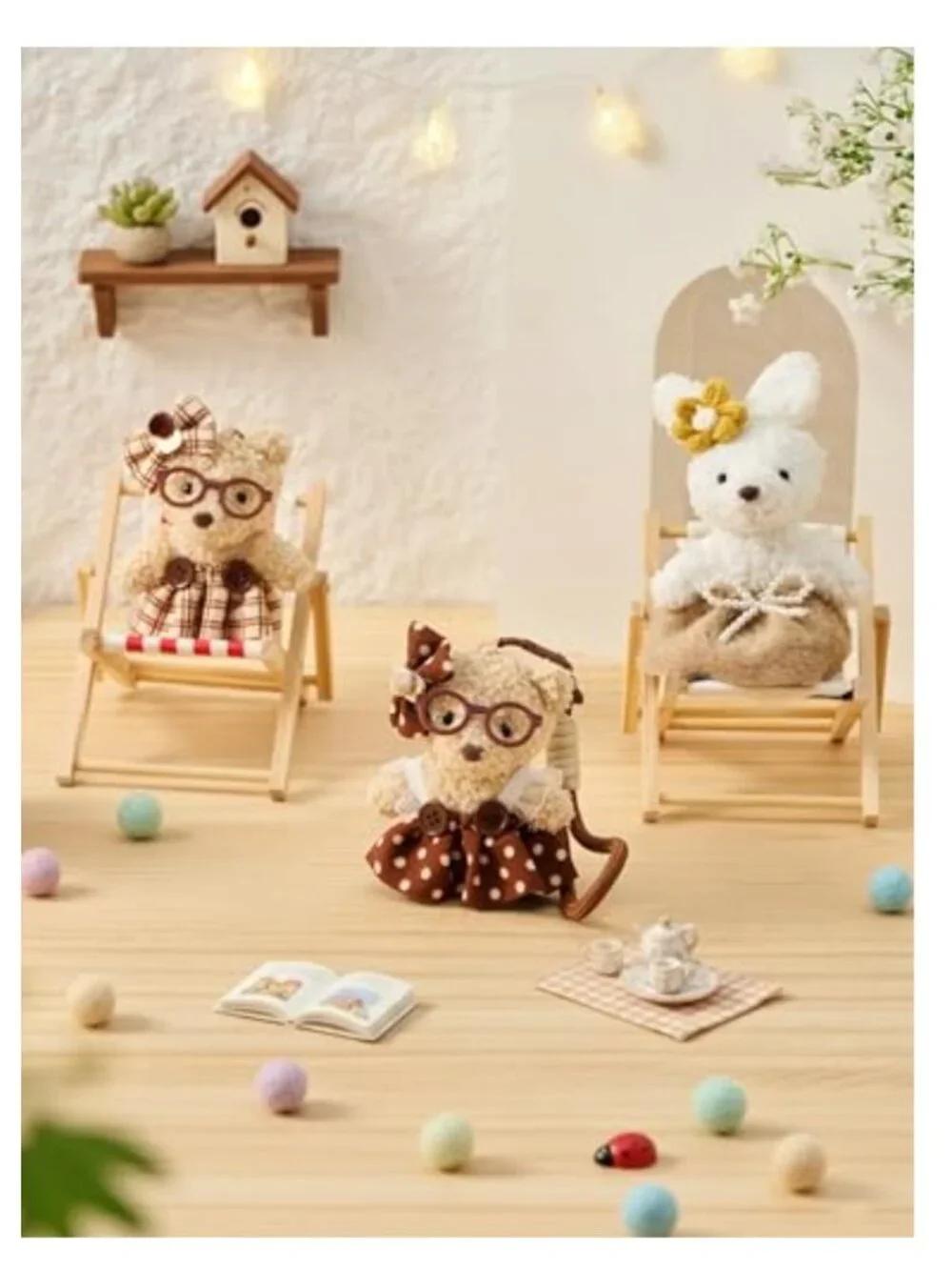 Plush Teddy Bear & Bunny Bag Charm Keychain with Detachable Clasps, 2-in-1
